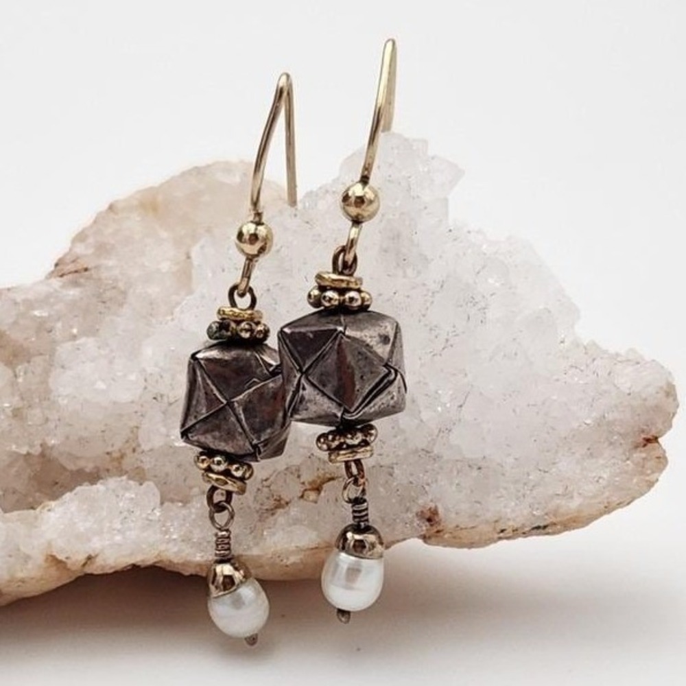 Unbranded Drop Earrings Women OS Silver Gold Pearl Geometric Mixed Metal Boho